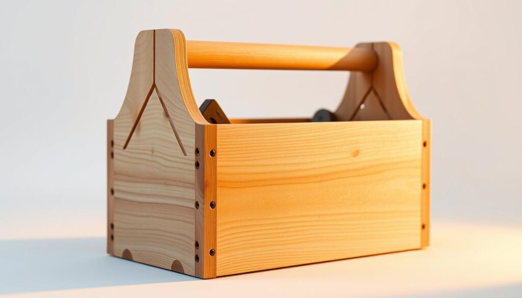 A beautifully crafted wooden tool box with intricate joinery and a natural, rustic finish, illuminated by warm golden lighting and photographed from a low angle to highlight its sturdy, handcrafted design. The tool box is positioned on a clean, white background, allowing its elegant form and meticulous construction to take center stage. The smooth, sanded surfaces and subtle texture of the wood grain create a sense of timeless craftsmanship, inspiring the viewer to consider the joys and benefits of building one's own custom tool storage solution. A beautifully crafted wooden tool box with intricate joinery and a natural, rustic finish, illuminated by warm golden lighting and photographed from a low angle to highlight its sturdy, handcrafted design. The tool box is positioned on a clean, white background, allowing its elegant form and meticulous construction to take center stage. The smooth, sanded surfaces and subtle texture of the wood grain create a sense of timeless craftsmanship, inspiring the viewer to consider the joys and benefits of building one's own custom tool storage solution.